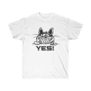 Grinning Cat Says YES in a Sketch T-shirt Design for Men and Women