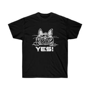 Grinning Yes Cat Sketch T-Shirt in White Print