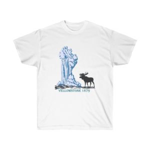 Yellowstone Old Faithful Geyser with Moose