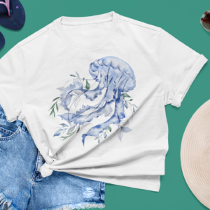 Jellyfish Swimming with Flowers in the Sea T-shirt