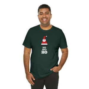 Geometric Santa Claus and Ho Ho Ho in Green or Red  on Unisex Bella Canvas  T-shirt
