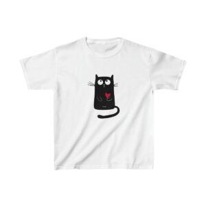 Black Kitty with Red Heart Animal T-shirt for Kids - Fine Jersey Tee