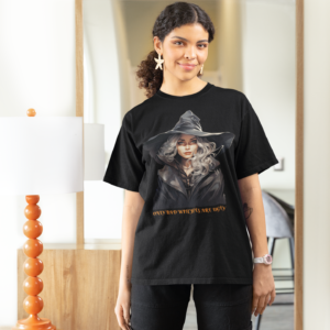 Woman wearing the Pretty Witch t-shirt